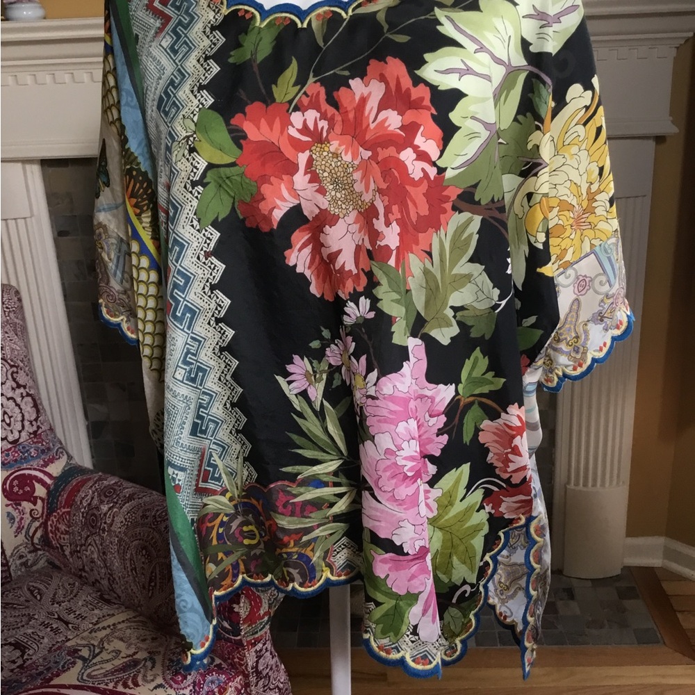 Johnny Was Loden Top.  Oversized silk top in vibrant colors. Size Med EUC